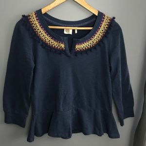 Anthro Lilka tassel peplum long sleeve top